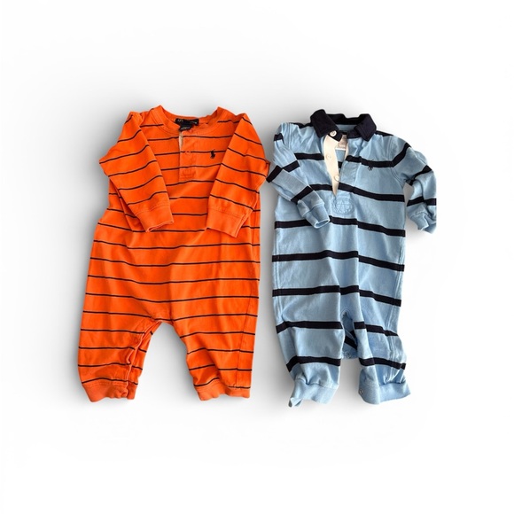 Ralph Lauren Other - Ralph Lauren 2-pack Orange and Blue Striped Baby Rompers boys 6 and 18 months